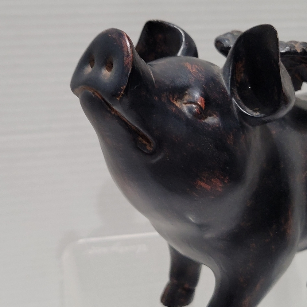 Pig Flying Sculpture Statue Dark Finish Resin Decor Vtg Country Farm - Picture 14 of 15